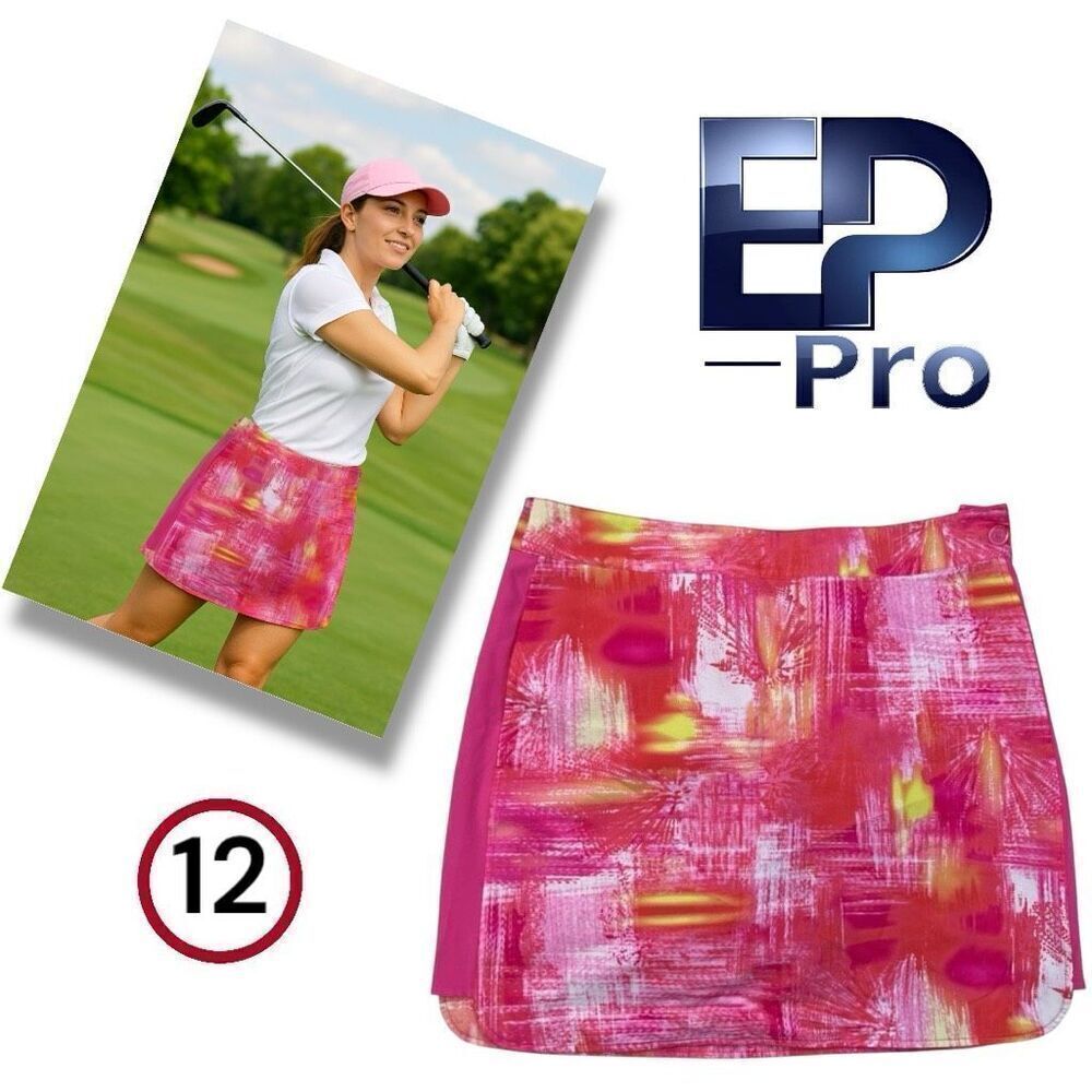 Ep Pro Women's Watercolor Print Golf Tennis Skort Shorts Pink Orange Size 12